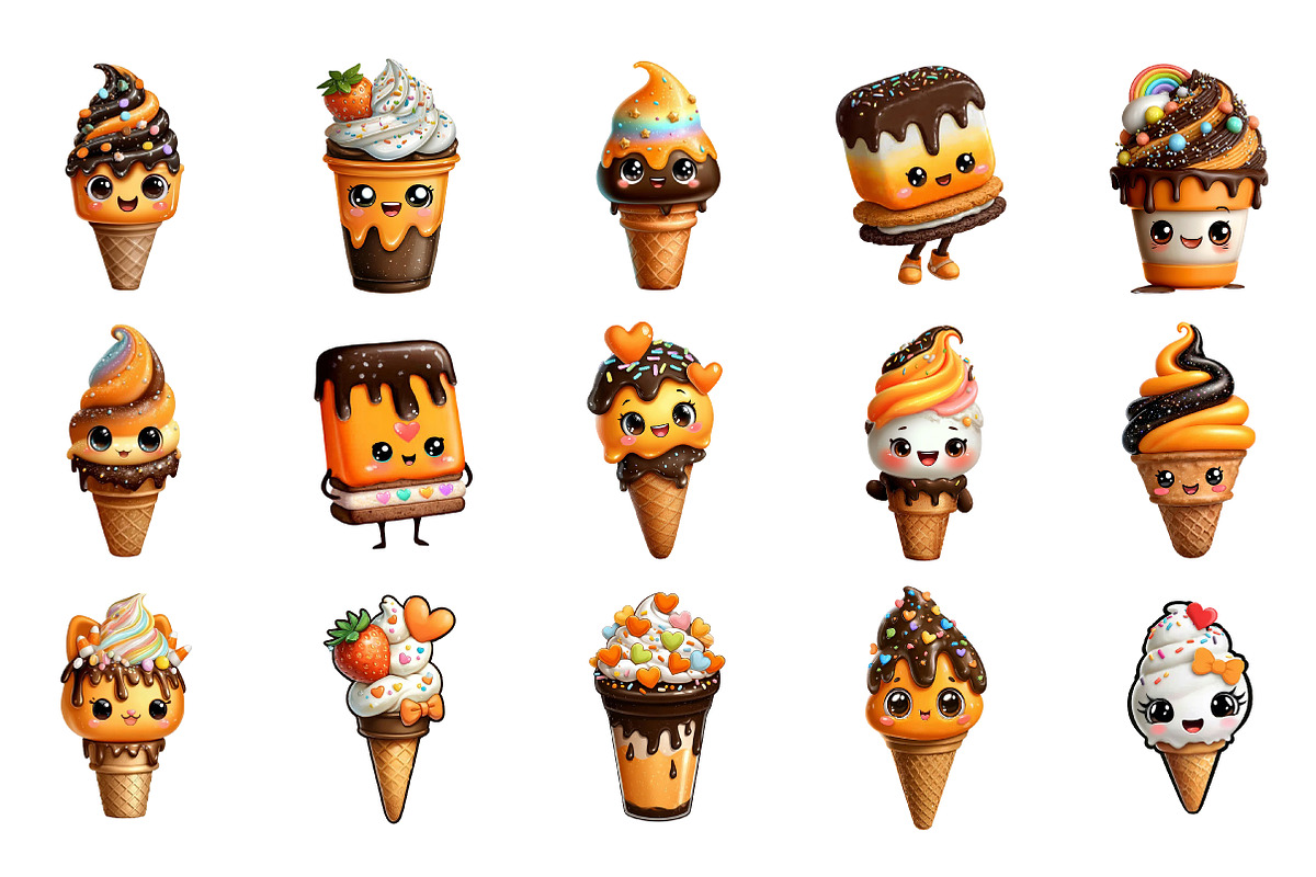 Kawaii Ice Cream Clipart, an Illustration by DreamArtGraphic (Photo 2 of 4)