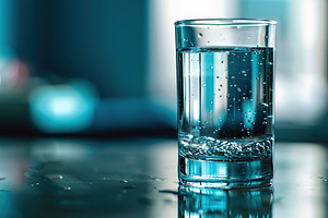 Glass with water on blurred background, a Food & Drink Photo by AlyaAnd