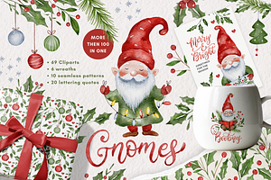 Watercolor Christmas Gnome Bundle