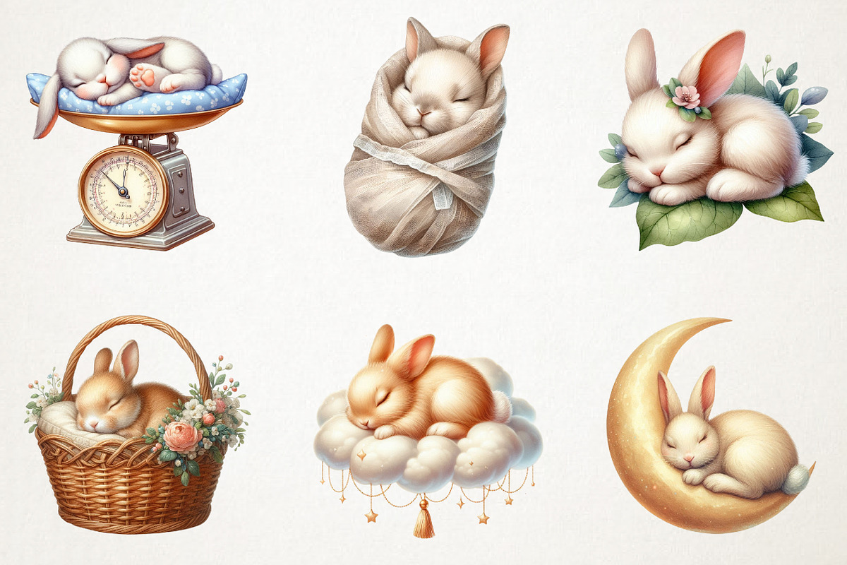 Bunny Neutral Sleeping Animals PNG, a Seasonal Illustration by RobertsArt (Photo 4 of 7)