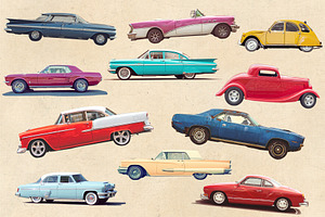 Vintage Collage Car Cut Outs Set