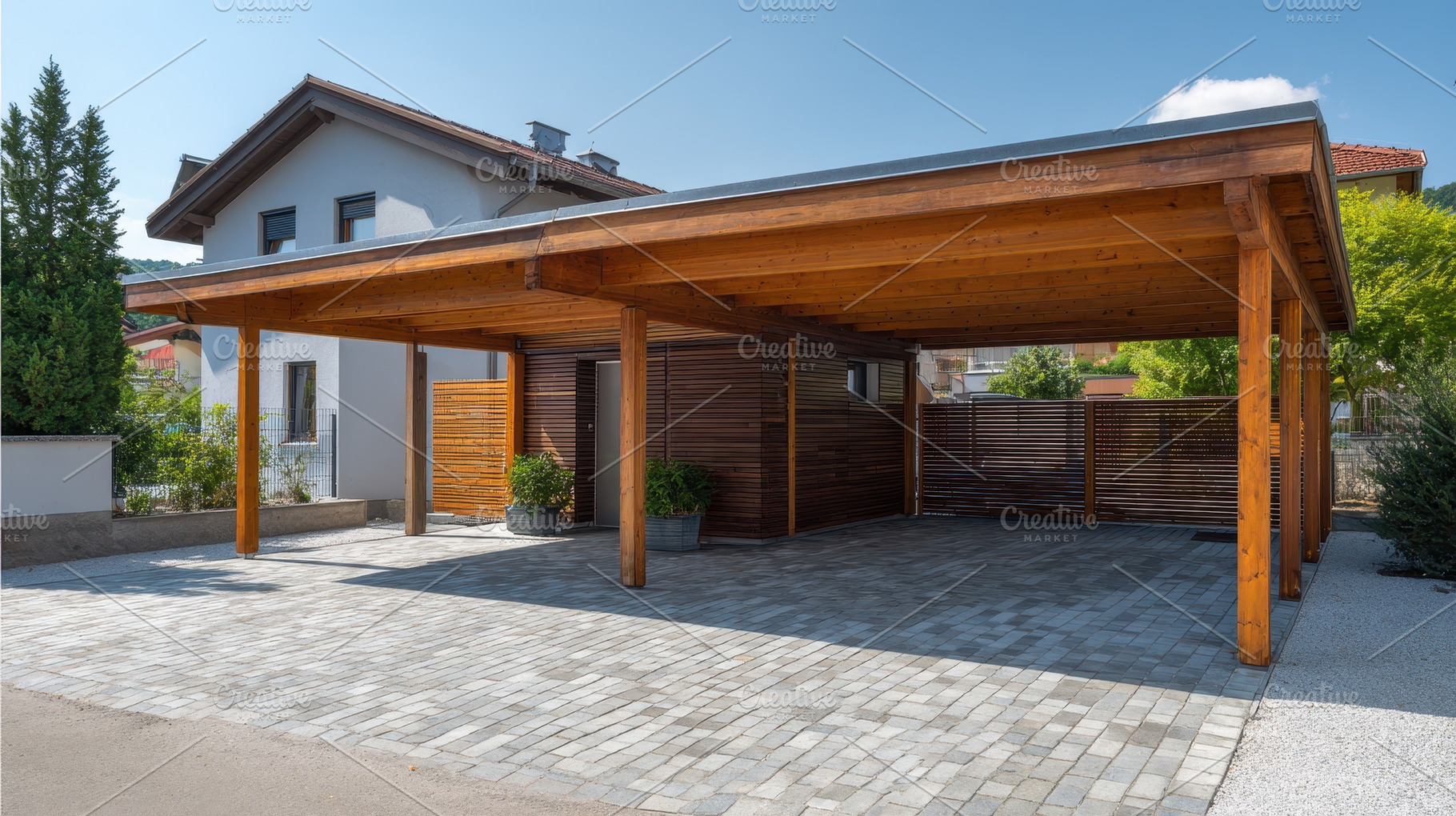 Modern wooden carport located beside, a Photo by Pavel_design