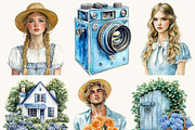 Vintage Blue Wonderland Clipart, a Person Illustration by BusyDaydesign (Thumbnail 7 of 9)