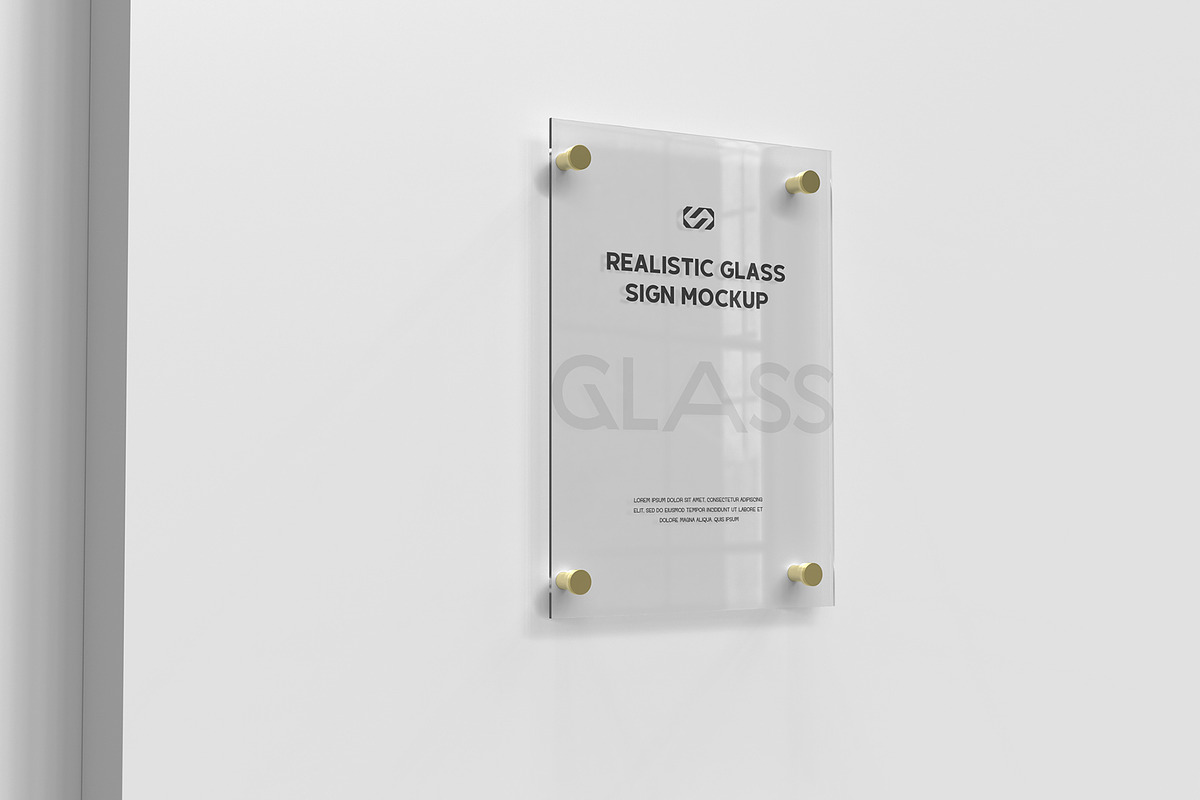 Glass Sign Plate on White Wall Mock, a Product Mockup by graphypix (Photo 4 of 6)