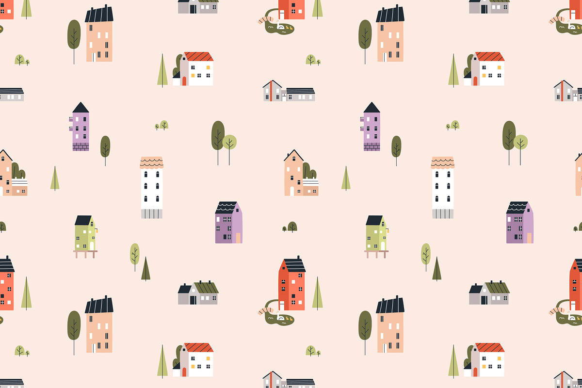 Scandinavian houses seamless pattern, a Pattern Graphic by Good Studio (Photo 3 of 11)