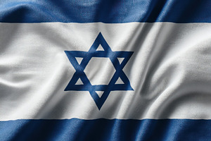Realistic Israeli flag waving with Star of David symbol in blue and white on cl, a Background Photo by José Manuel Gelpi