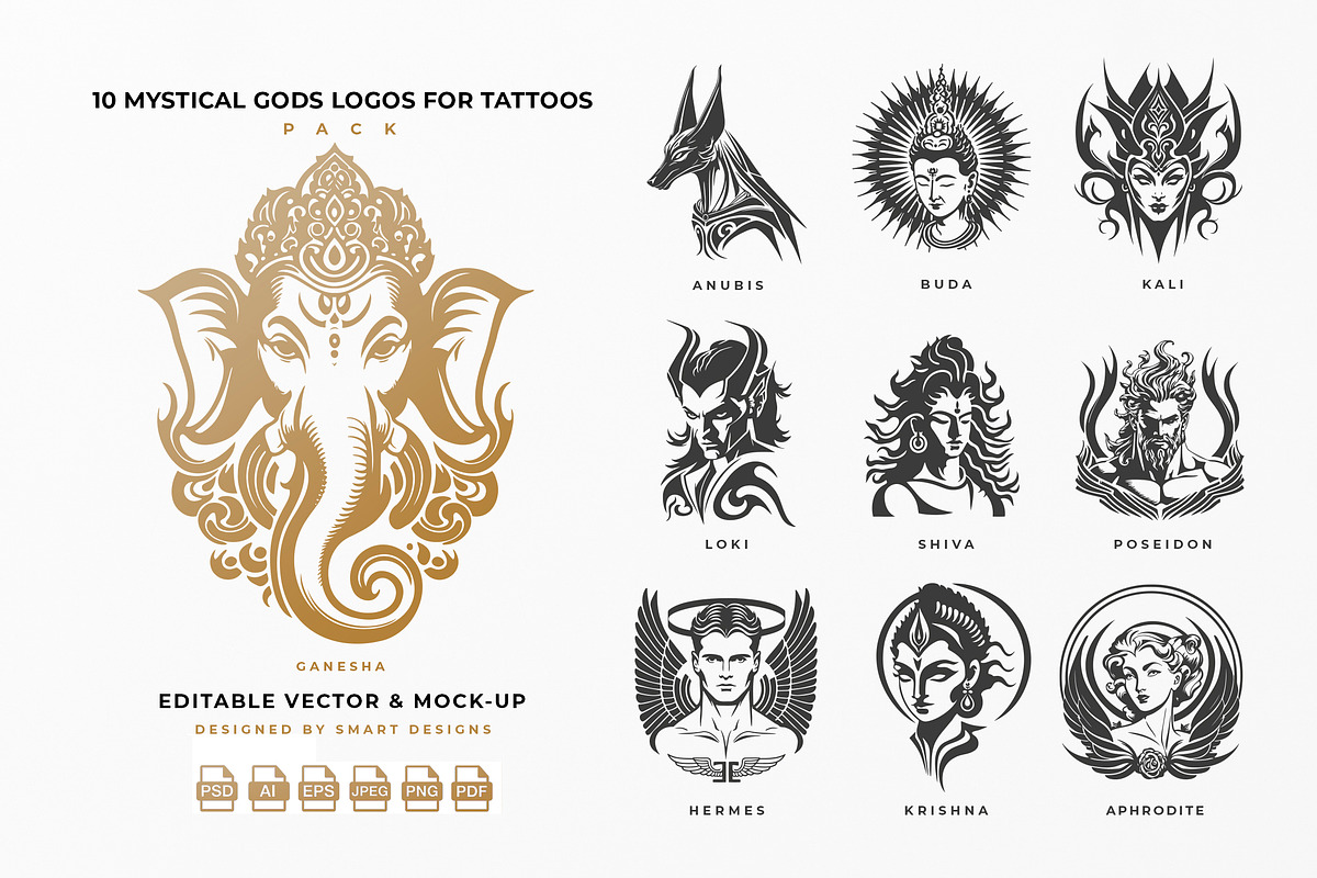 Mystical Gods Logos for Tattoos x10, a Decorative Illustration by SmartDesigns