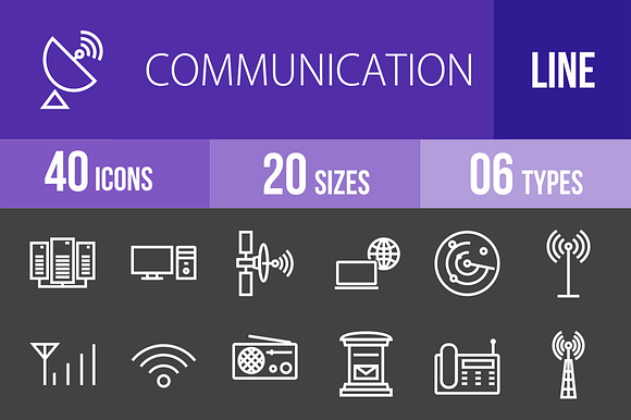 40 Communication Line Inverted Icons preview 4