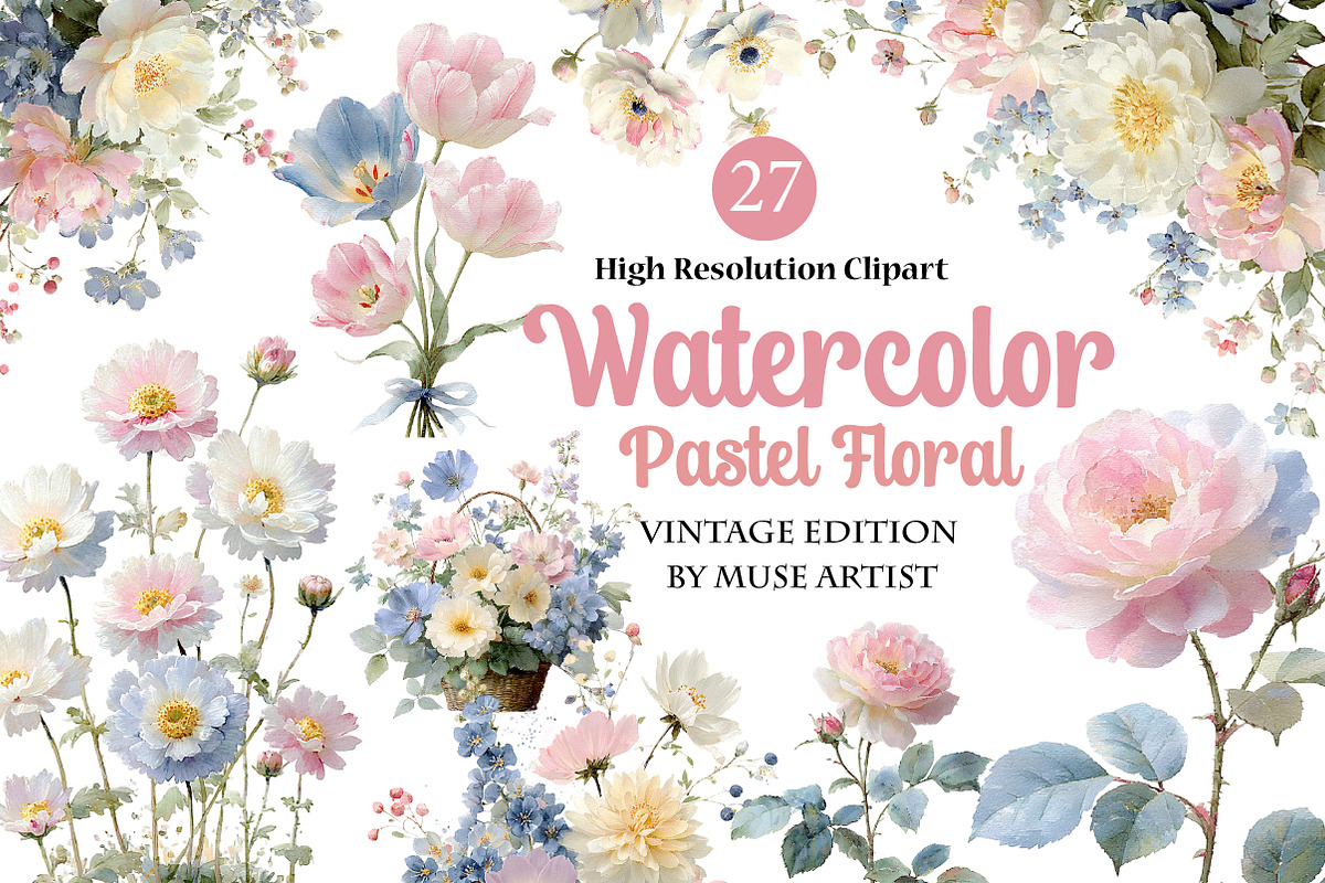 Watercolor Pastel Floral Clipart, an Illustration by DreamArtGraphic (Photo 1 of 4)