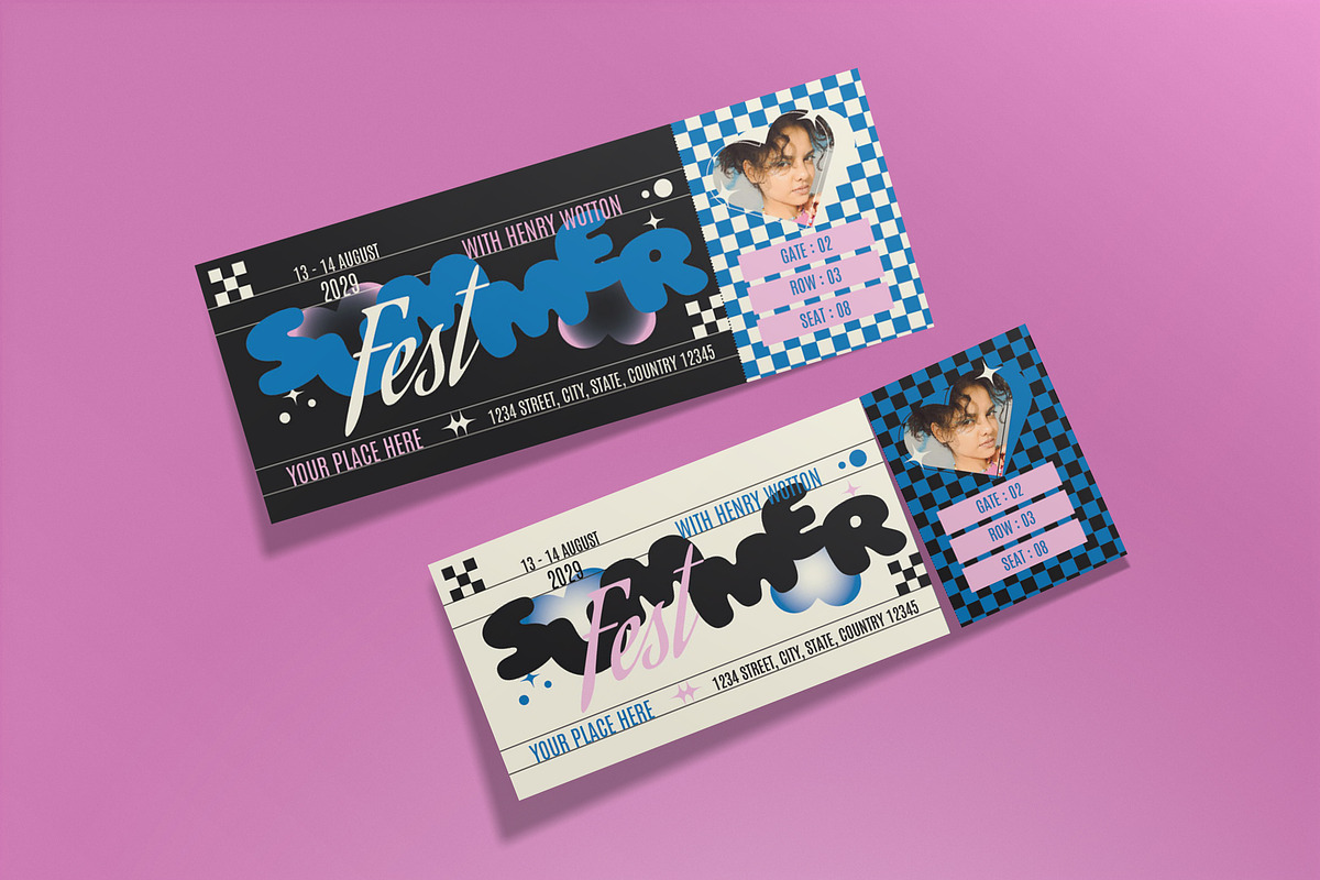 Black Retro Summer Festival Ticket, a Card Template by graphicook (Photo 3 of 3)