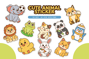 Cute Animal Stickers Bundle, an Animal Illustration by Creathub Studio