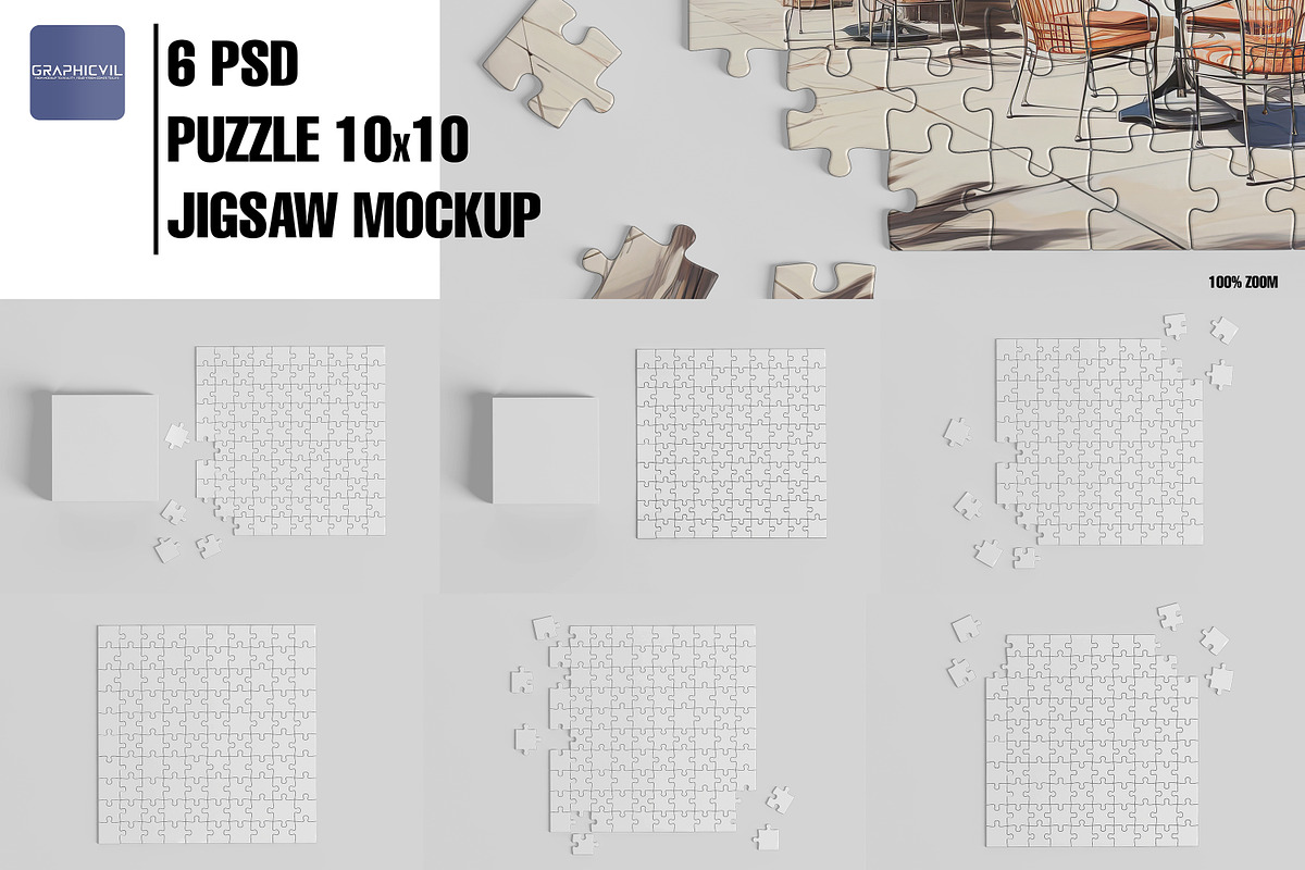 Puzzle Mockup Jigsaw Mockup 6 PSD, a Merchandise Mockup by GraphicVil (Photo 2 of 9)