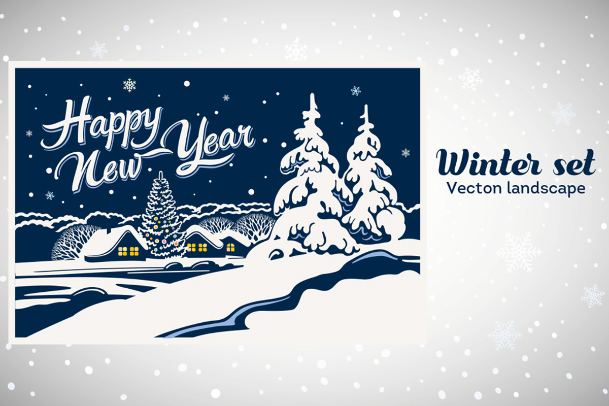 Winter landscape, vector set., a Decorative Illustration by Countryside life (Photo 1 of 7)