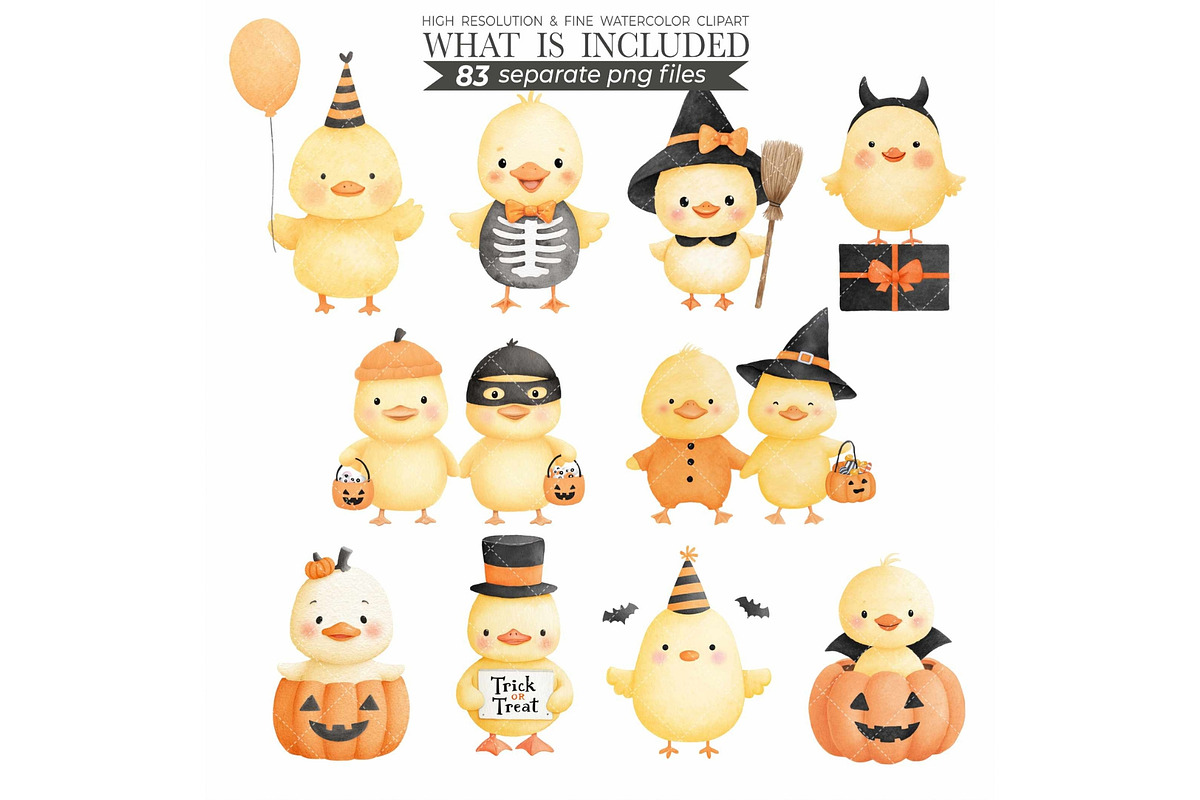 Halloween Duckling Watercolr Clipart, an Animal Illustration by CharmClipart (Photo 5 of 9)