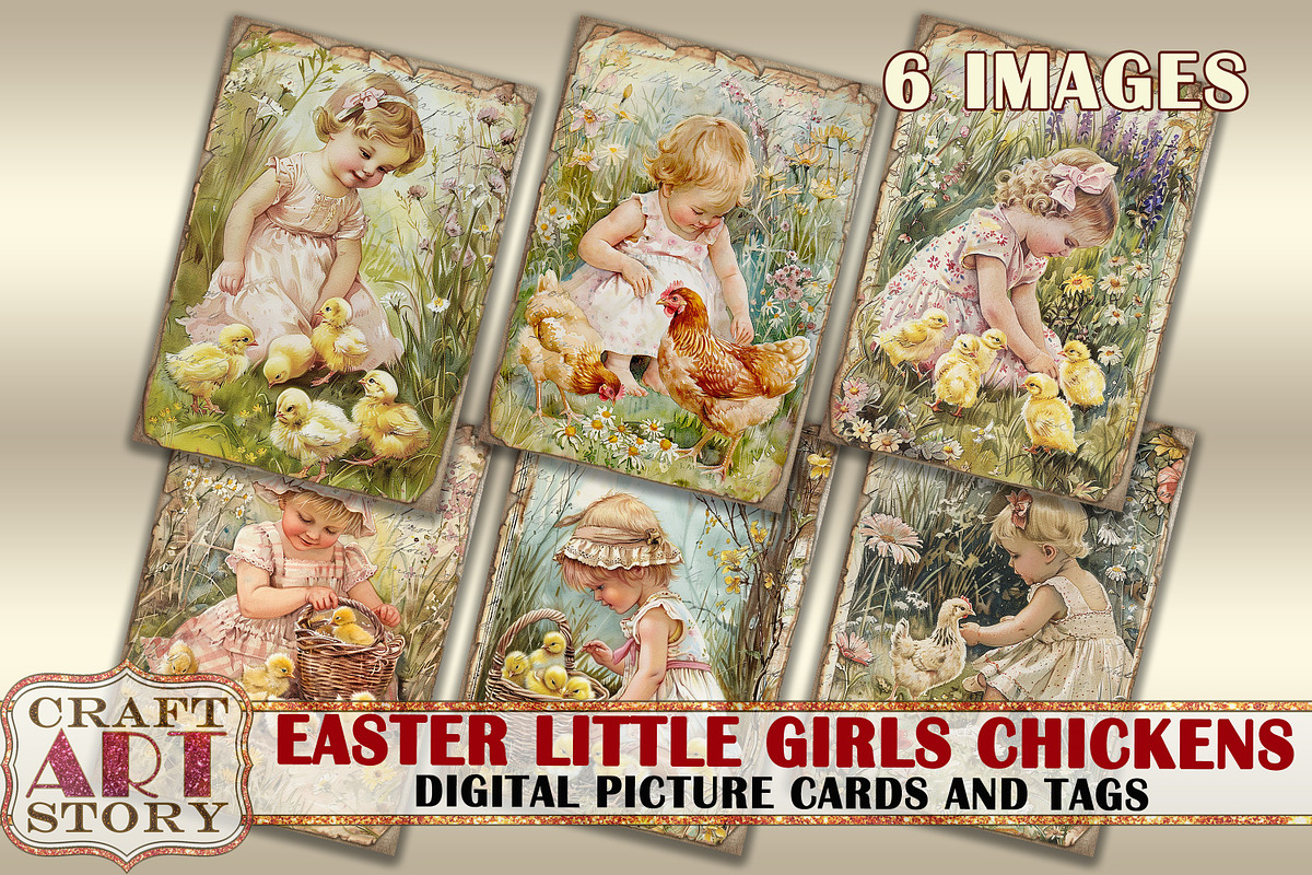 Easter little girls Chickens, an Animal Illustration by CraftArtStory (Photo 1 of 4)