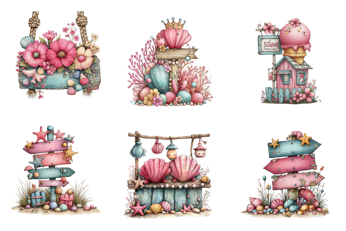Whimsical Summer Wooden Sing Clipart, an Illustration by CreationArt (Photo 2 of 7)