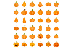 Pumpkin Icons Set Flat Vector