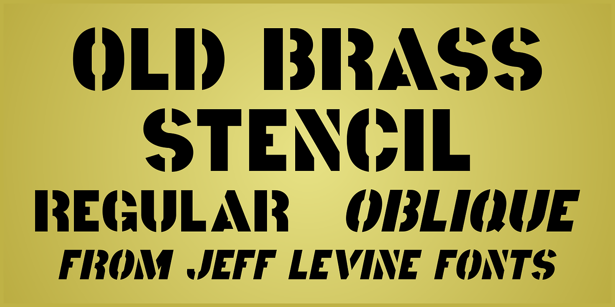 Old Brass Stencil JNL, a Font by Jeff Levine Fonts (Photo 1 of 5)