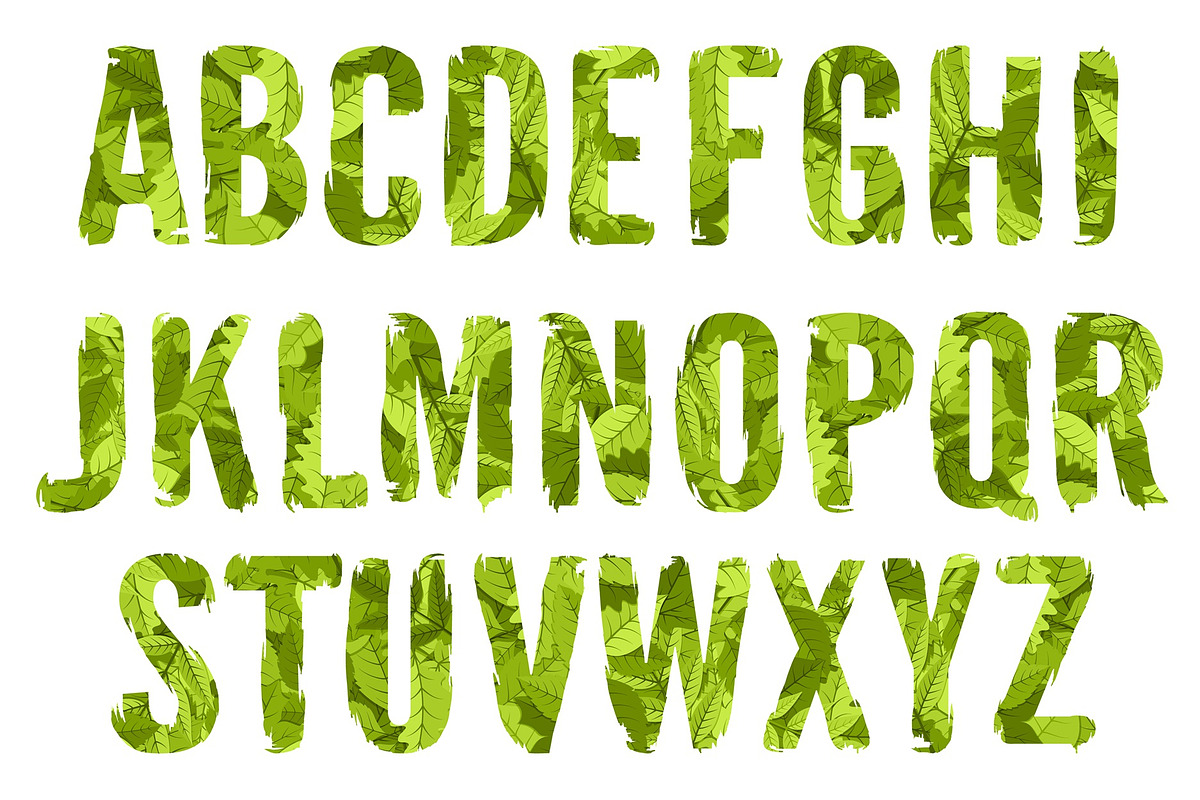 Green Leaves Alphabet [Vector], an Object Graphic by Chuhastock (Photo 1 of 8)