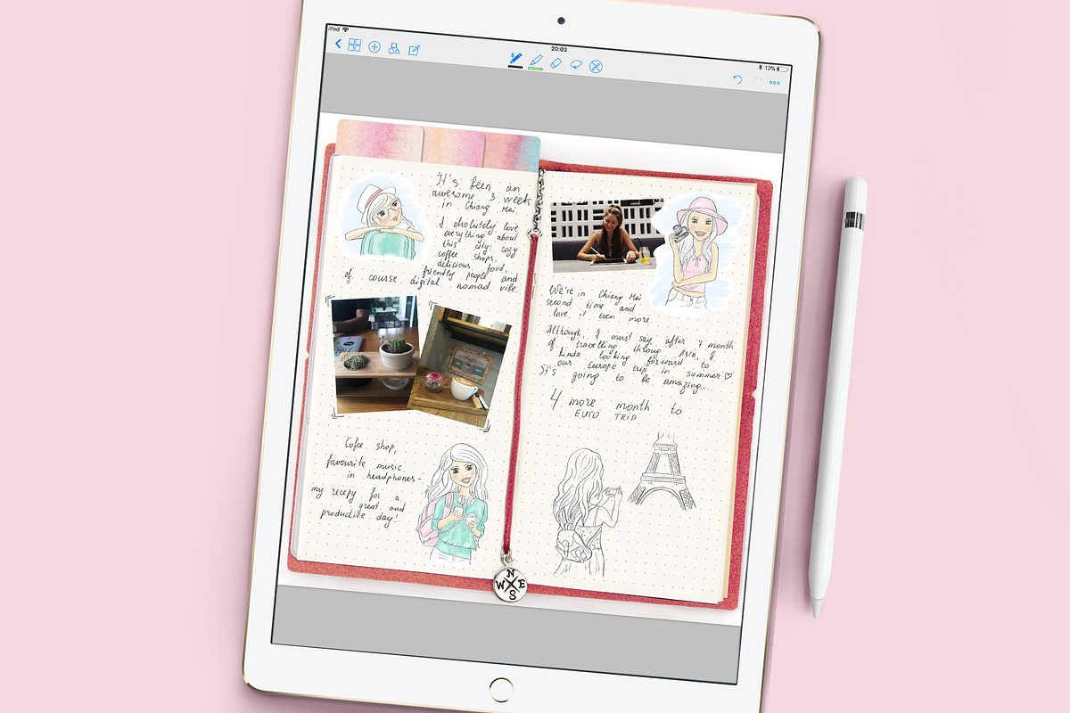 Travel girl, cute girl clipart, an Illustration by Kate Snitser (Photo 4 of 4)