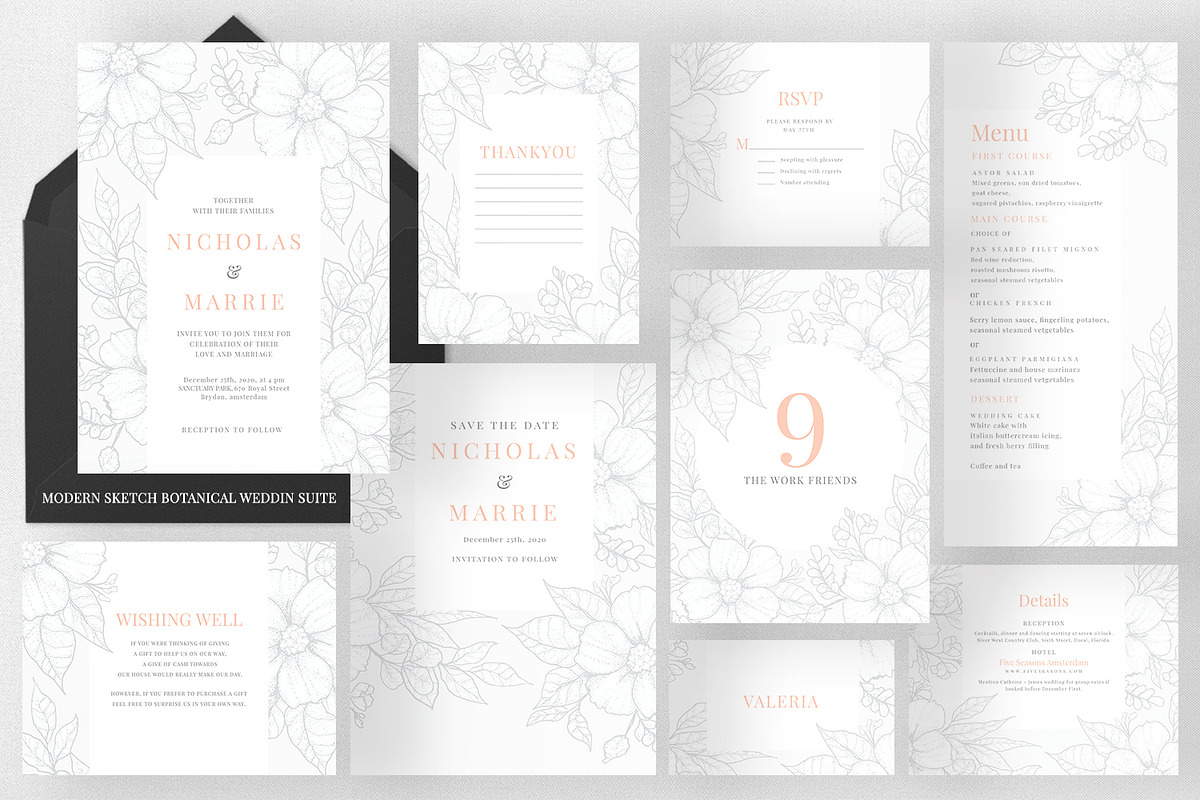Modern Sketch Botanical Wedding Set, an Invitation Template by Azka Creative (Photo 1 of 5)