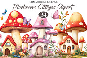 Mushroom Cottages Whimsical Clipart, a Seasonal Illustration by designcity5 (Thumbnail 1 of 5)