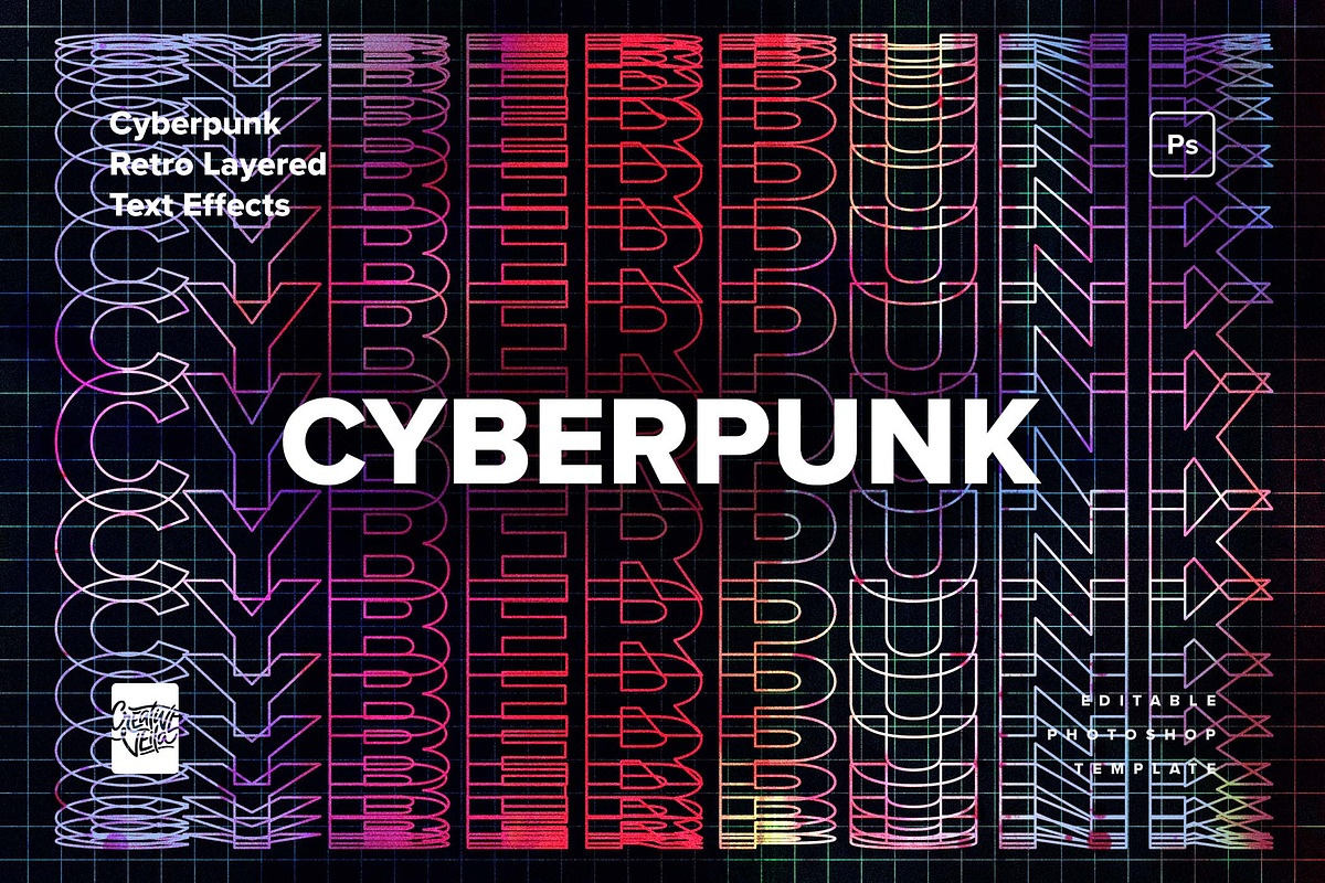 Cyberpunk Retro Layered Text Effects, a Brushes & More by veila.me (Photo 5 of 9)