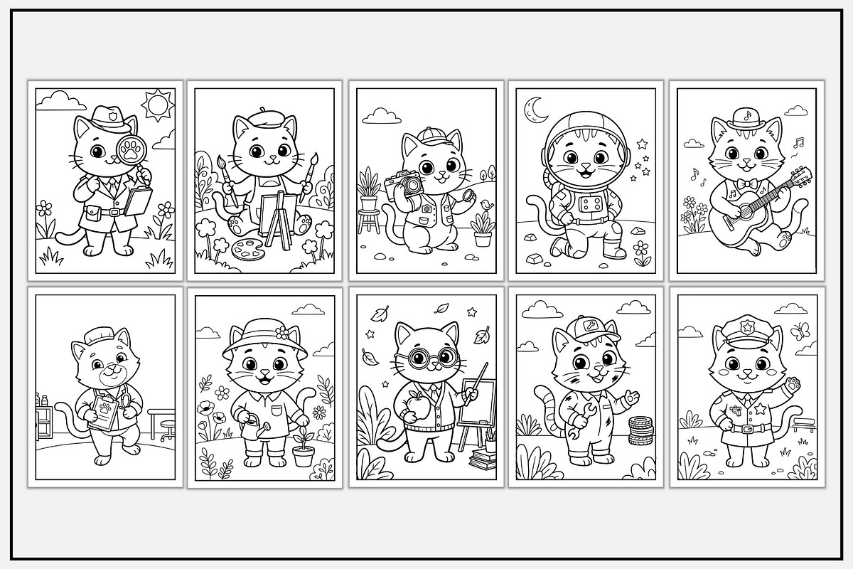 Cat Community Helpers Coloring Pages, an Animal Illustration by Lamia Emad (Photo 3 of 5)