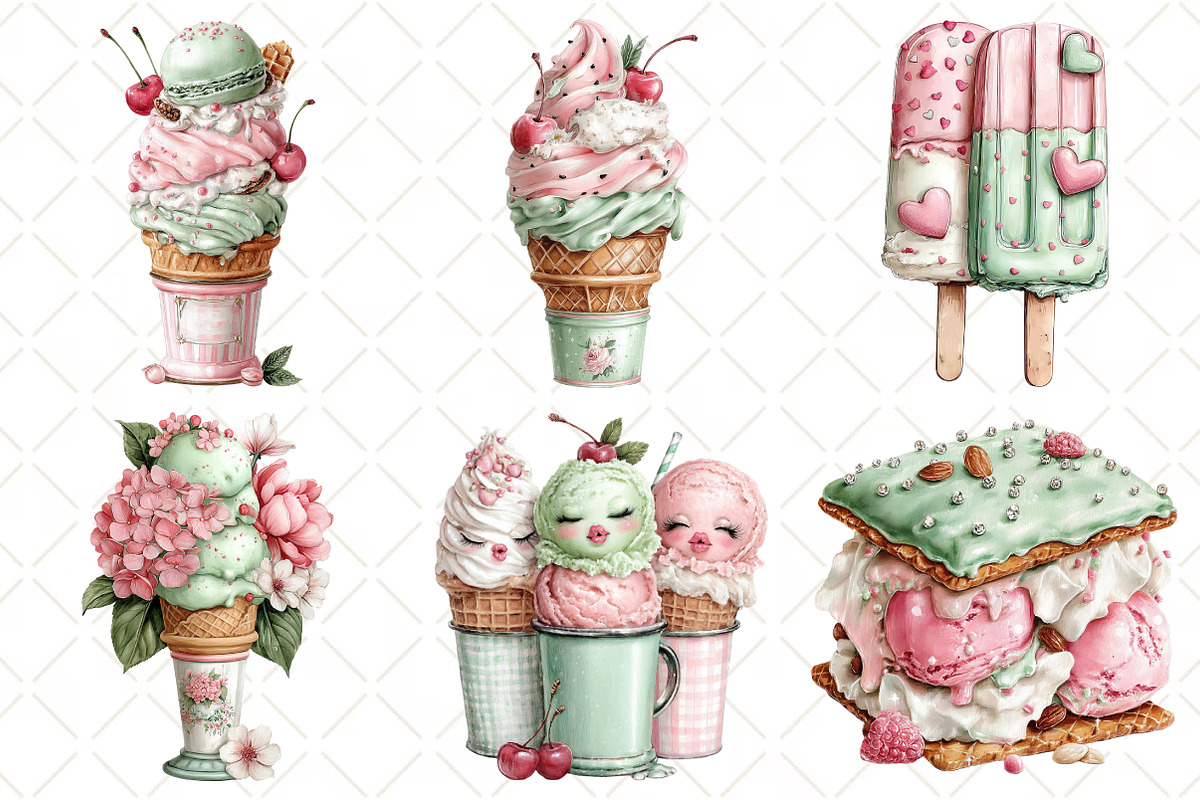 Whimsical Summer Ice-cream Clipart, an Illustration by Black Bird Studio (Photo 4 of 5)