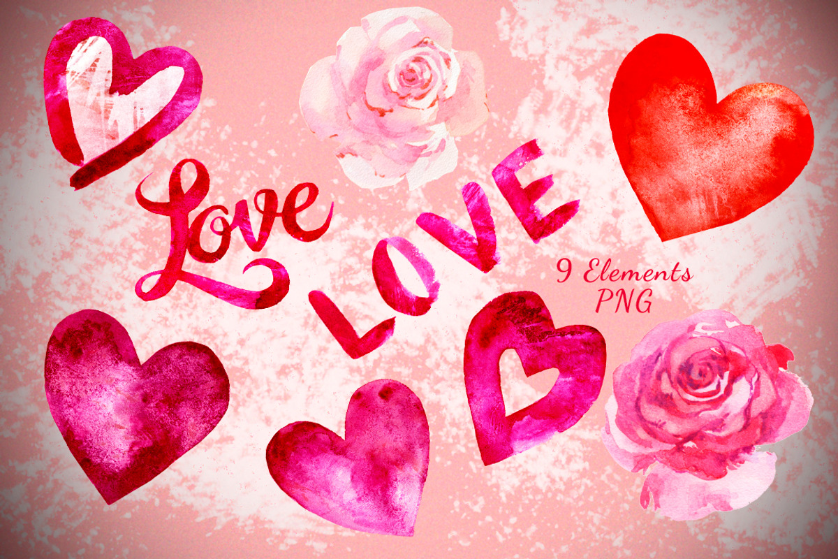 LOVE - Watercolor Clip Art Set, an Object Graphic by Nadiia Hanina (Photo 3 of 3)
