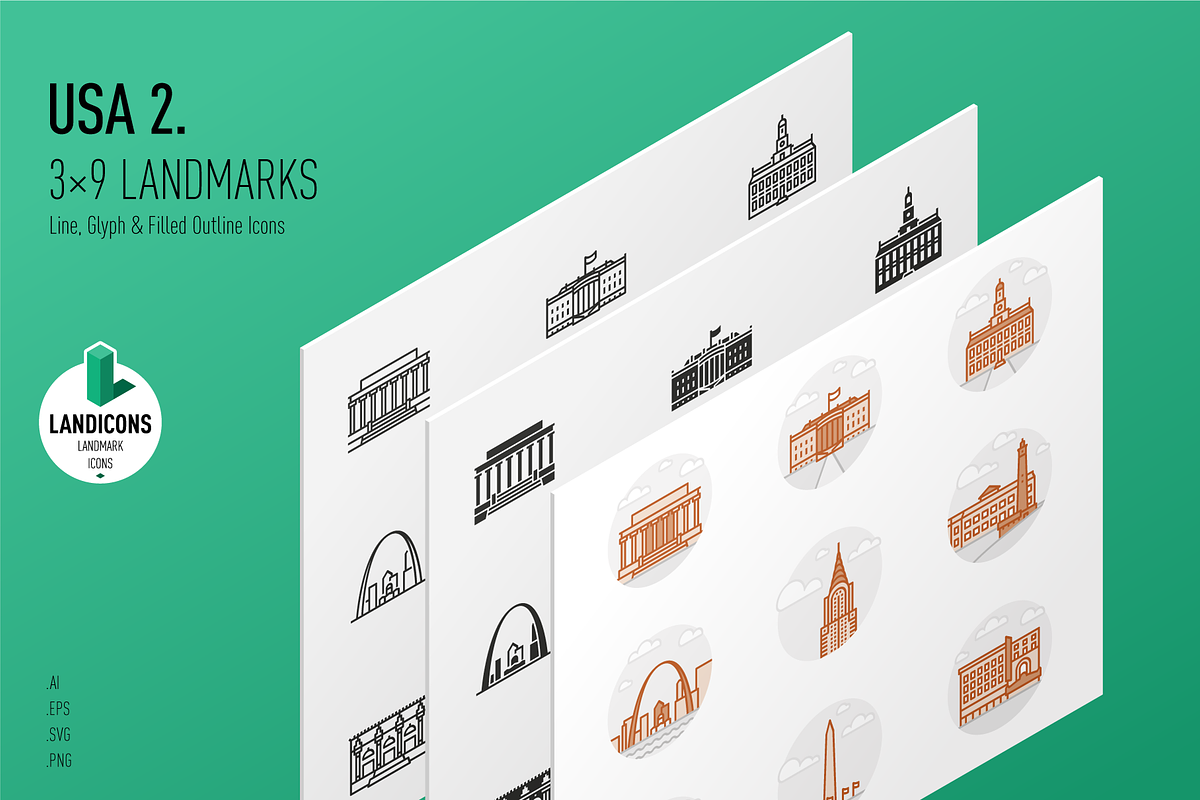 Landmarks of the USA 2 Icon Set, a Duotone Icon by Jozsef Balazs-Hegedus (Photo 1 of 6)