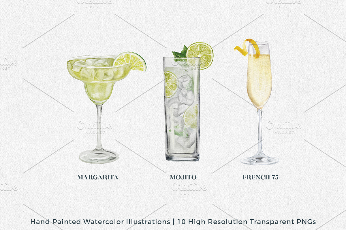 Watercolor Cocktail Illustrations, a Food Illustration by Jeanette Pidi Design (Photo 3 of 5)