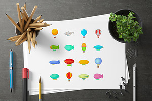 Vintage Balloons Icons Set, Cartoon