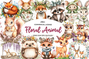 Sweet Woodland Floral Animal, an Illustration by CreationArt
