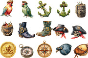 Pirate Clipart - Watercolor, an Illustration by Designking (Thumbnail 2 of 4)