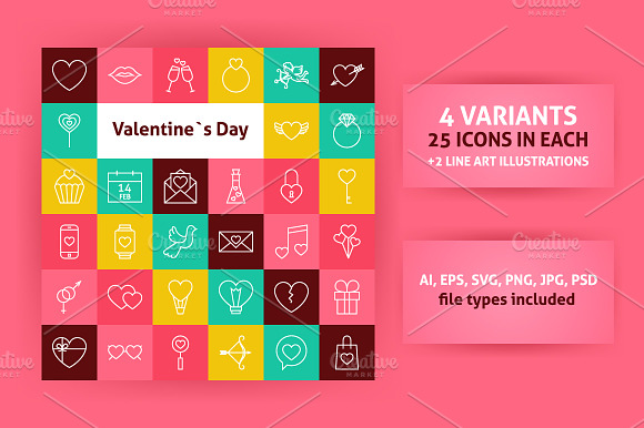 Valentine Day Line Art Icons