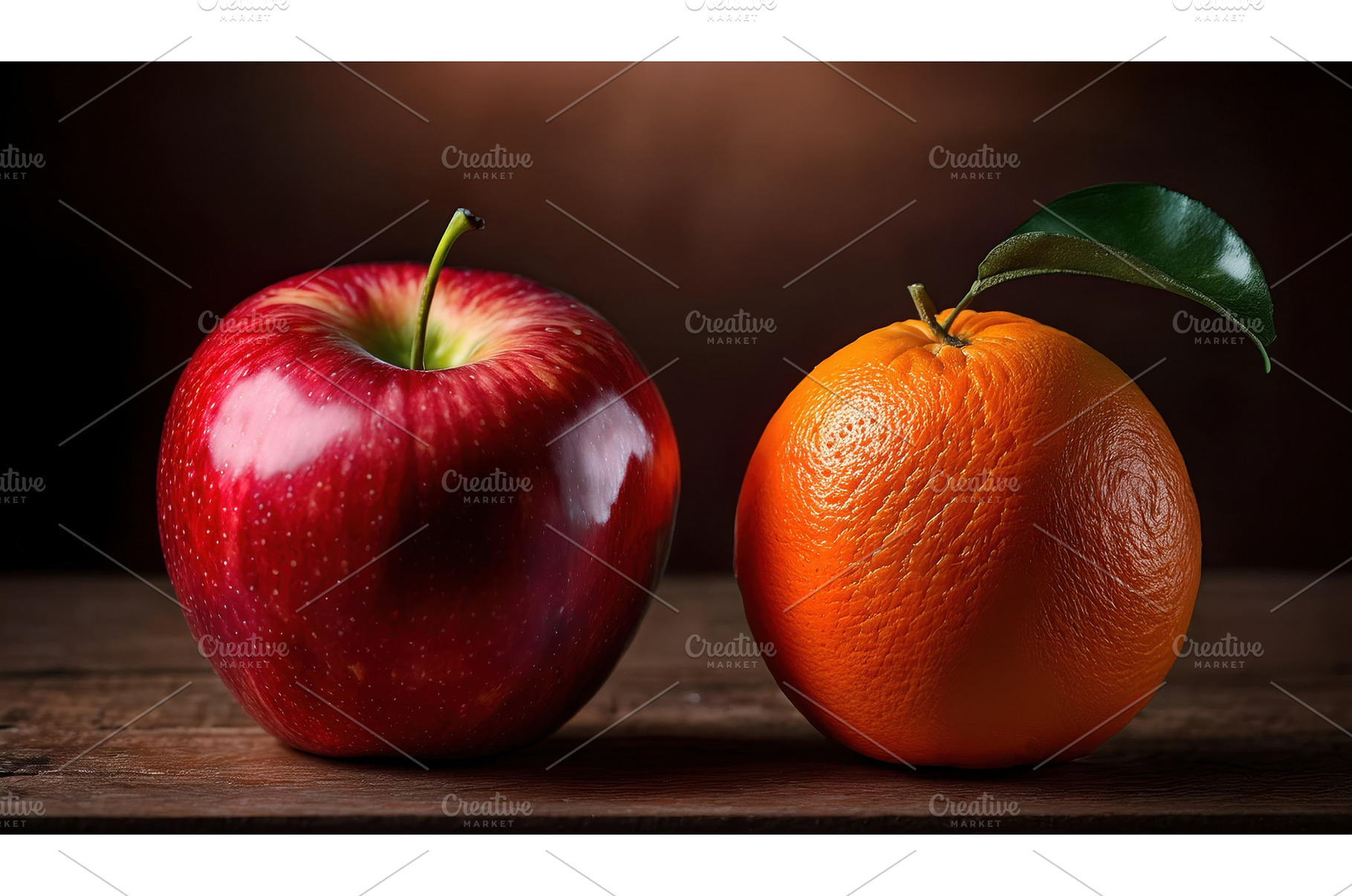 A red apple and orange placed side, a Food & Drink Photo by Igor Tichonow