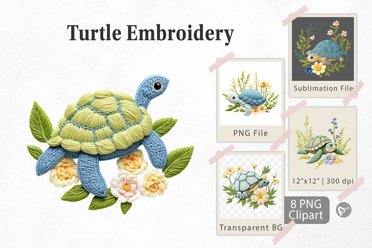 Turtle Embroidery Clipart, a Graphic by Artnoy (Photo 1 of 5)