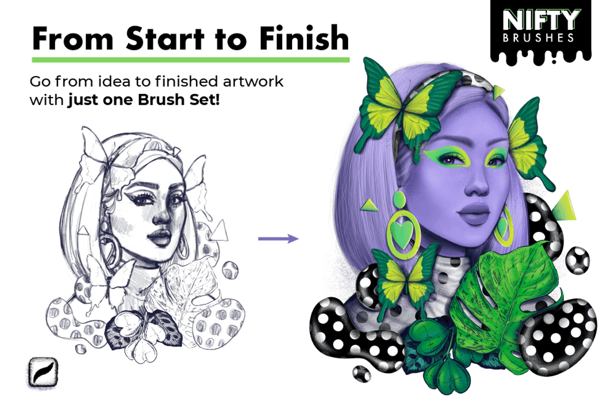 Nifty Brushes for Procreate, a Brush Add-On by Riveros Illustration (Photo 5 of 11)