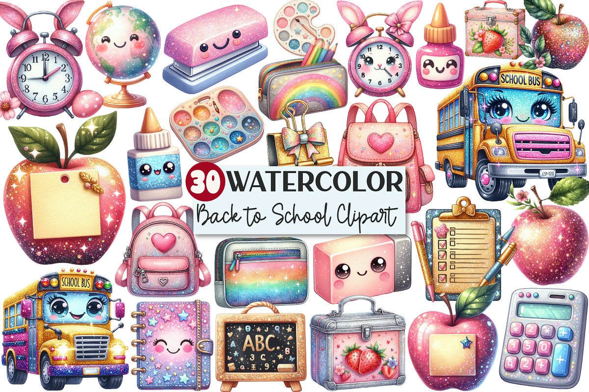 Cute Glitter Back to School Clipart, an Illustration by Rose Art (Photo 1 of 7)