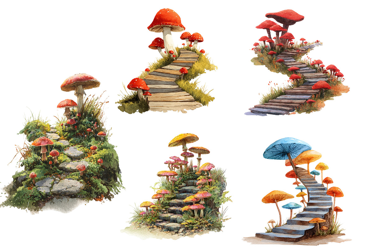 Mushroom Pathways Clipart, an Illustration by DreamArtGraphic (Photo 3 of 4)