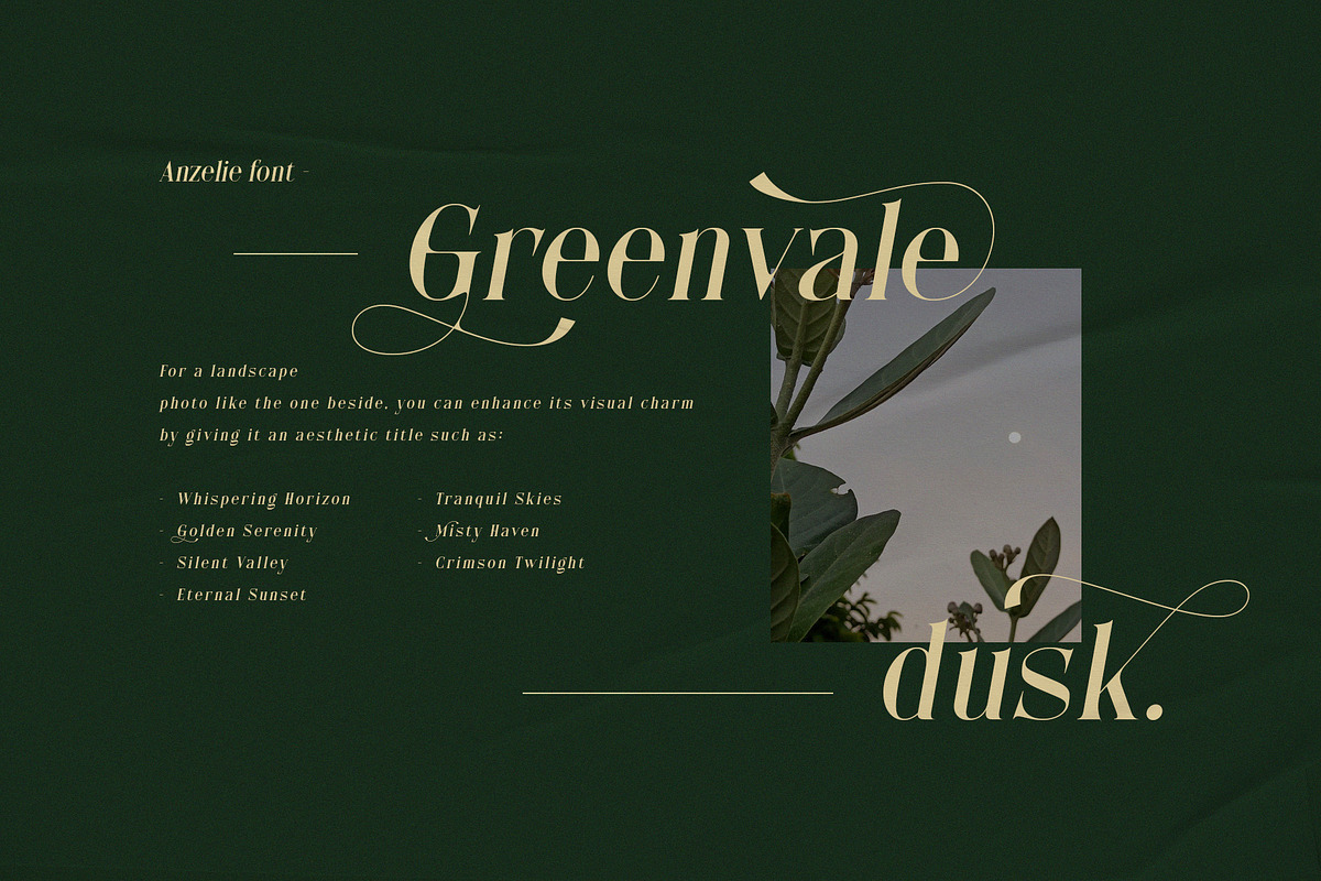 Anzelie – Elegant Stylish Serif, a Serif Font by Almeera Std (Photo 5 of 10)