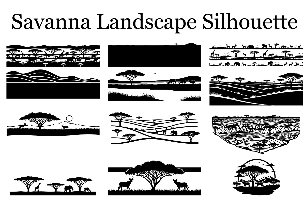 Abstract Savanna Scenery Silhouette, a Graphic by Designer_Momina (Photo 1 of 13)