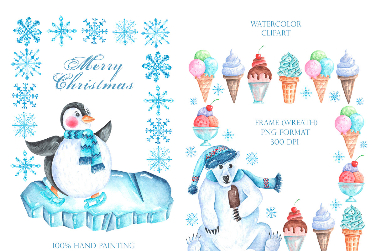 Winter adventures watercolor set., a Seasonal Illustration by SabinaWatercolorArt (Photo 11 of 17)
