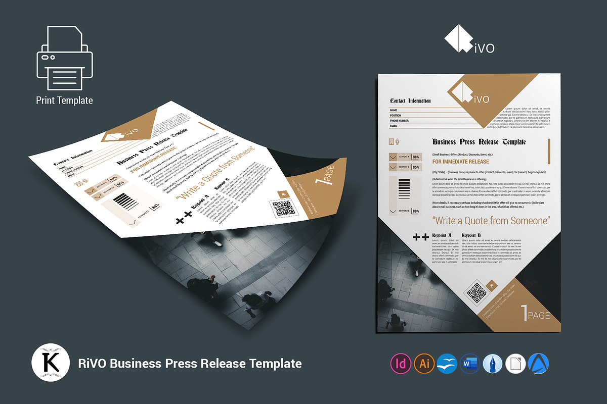 RiVO Business Press Release Template, a Brochure Template by Keboto