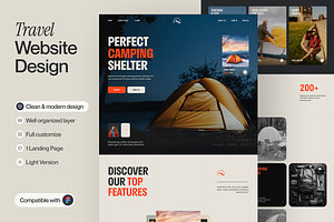 Tent Travel Landing Page, an UI Kit Template by sajon.co
