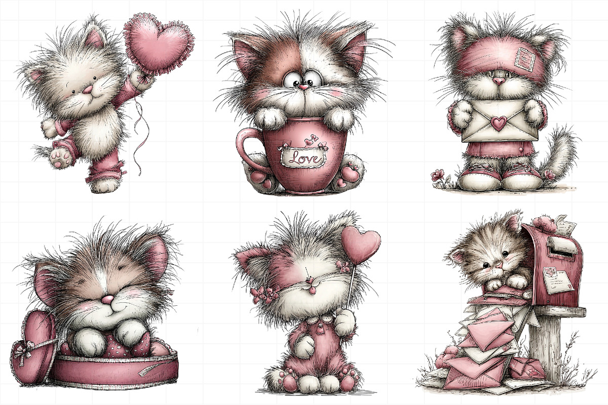 Quirky Valentines Cats Clipart, an Illustration by Daily.Designs (Photo 7 of 8)