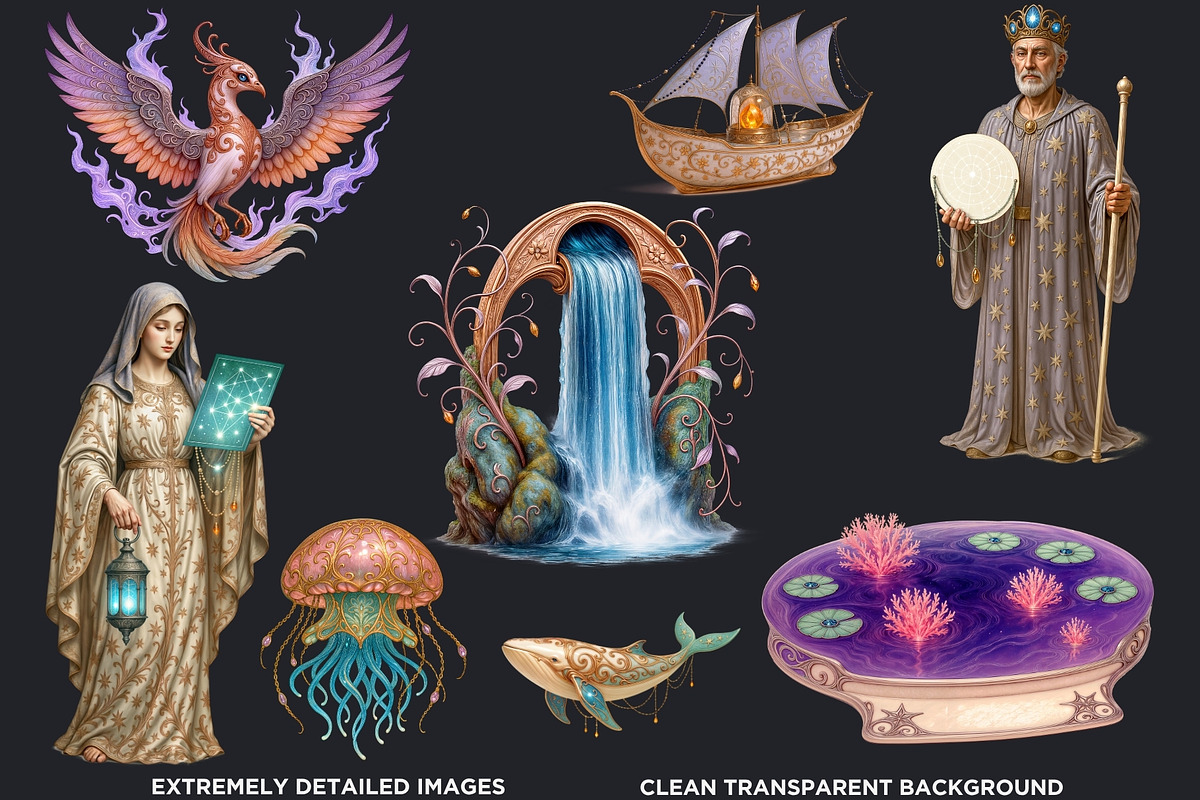 Art Nouveau Celestial Voyagers PNG, a Decorative Illustration by ThatsDesignArt (Photo 3 of 10)