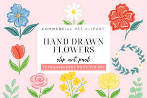 Hand Drawn Floral Clipart PNG Set