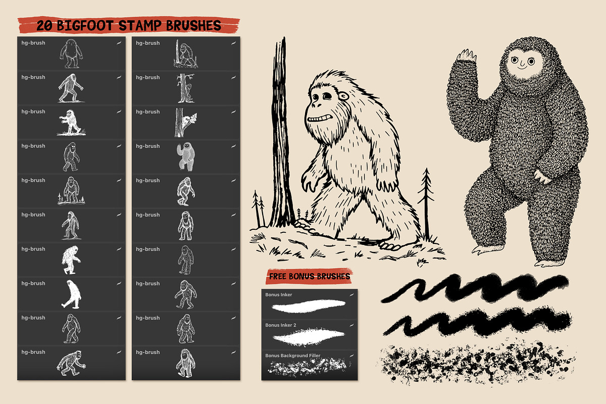 Bigfoot Procreate Stamp Brush Set, a Brush Add-On by Heather Green Designs (Photo 2 of 10)